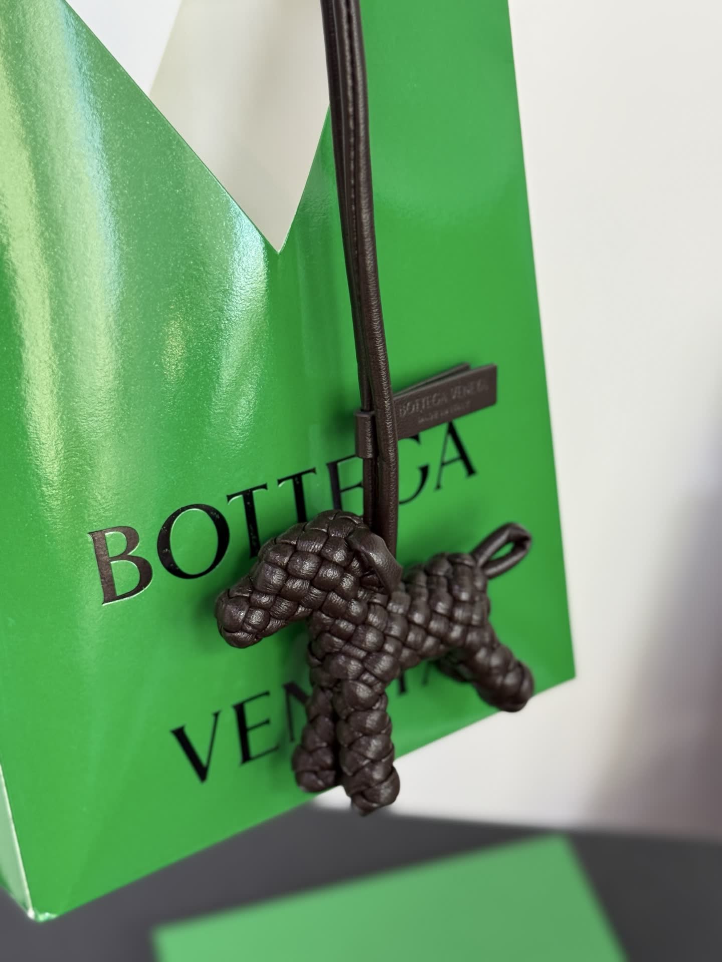 Bottega Veneta Black Leather Dog Charm